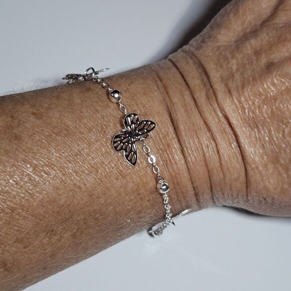 Womens Silver Tone Filigree Butterfly Ankle Bracelet Anklet 8.5 - 11" - Picture 6 of 15
